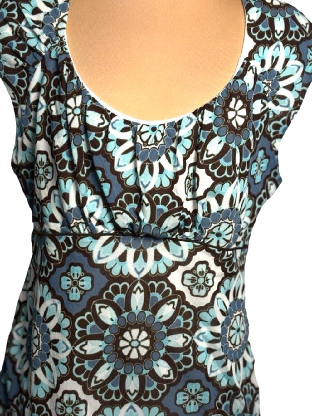 Ann Taylor Blue Medallion Print Cap Sleeve Blouse Lightweight Top Size XLarge